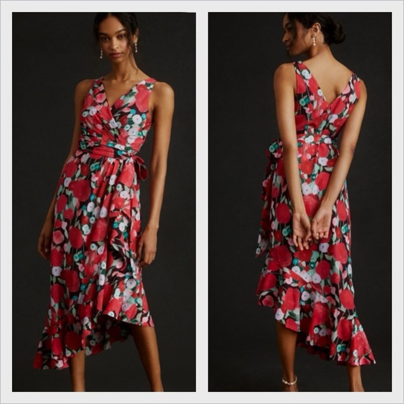 Hutch Floral Wrap Asymmetrical Dress Ruffles V Neck Size Medium - Picture 4 of 11